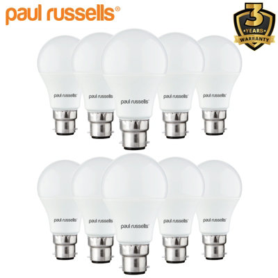 paul russells LED GLS Light Bulbs Bayonet Cap B22 BC Cap, 60w Equivalent, 8W 806LM LED Bulbs, Warm White 2700K Bulb, Pack of 10