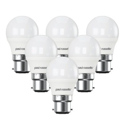 paul russells LED Golf Dimmable Bulb Bayonet Cap BC B22, 5.5W 470Lumens G45, 40w Equivalent, 2700K Warm White Light, Pack of 6