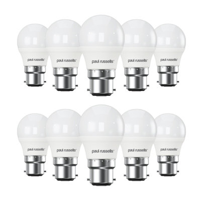 paul russells LED Golf Dimmable Bulb Bayonet Cap BC B22, 5.5W 470Lumens G45, 40w Equivalent, 4000K Cool/Natural White, Pack of 10