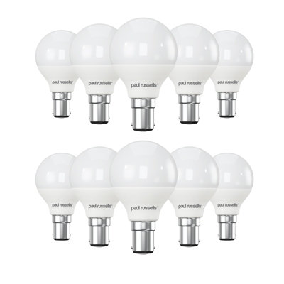 paul russells LED Golf Dimmable Bulb Small Bayonet Cap SBC B15, 5.5W 470Lumens G45, 40w Equivalent, 6500K Day Light, Pack of 10