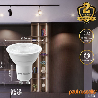 paul russells LED GU10 Dimmable Bulb, 4.5W 345 Lumens, 50w Equivalent, 4000K Cool/Natural White, Ceiling Spotlights, Pack of 2