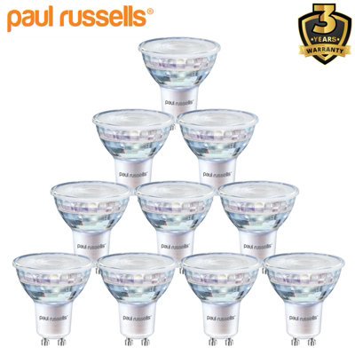 paul russells LED GU10 Light Bulb, 3.5W 290 Lumens, 25w Equivalent, 2700K Warm White, Ceiling Spotlights, Pack of 10