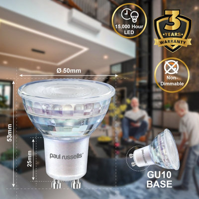paul russells LED GU10 Light Bulb 3.5W 290 Lumens 25w Equivalent 4000K Cool White Ceiling