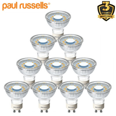 paul russells LED GU10 Light Bulb, 3W 345 Lumens, 30w Equivalent, 2700K Warm White, Ceiling Spotlights, Pack of 10