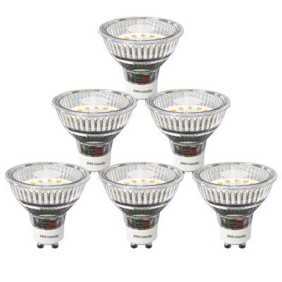 paul russells LED GU10 Light Bulb, 3W 345 Lumens, 30w Equivalent, 2700K Warm White, Ceiling Spotlights, Pack of 6