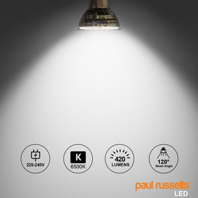 paul russells LED GU10 Light Bulb, 4.5W 420 Lumens, 35w Equivalent, 6500K Day Light, Ceiling Spotlights, Pack of 10