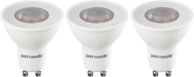 paul russells LED GU10 Light Bulb, 4W 345 Lumens, 50w Equivalent, 2700K Warm White, Ceiling Spotlights, Pack of 3