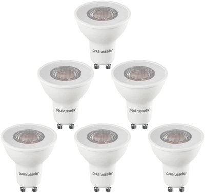 paul russells LED GU10 Light Bulb, 4W 380 Lumens, 50w Equivalent, 2700K Warm White, Ceiling Spotlights, Pack of 6