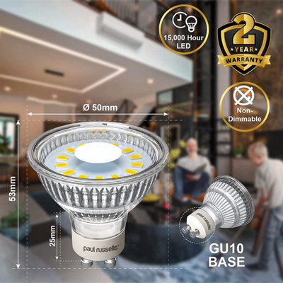 paul russells LED GU10 Light Bulb, 4W 450 Lumens, 35w Equivalent, 2700K Warm White, Ceiling Spotlights, Pack of 10