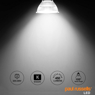 paul russells LED GU10 Light Bulb, 4W 450 Lumens, 35w Equivalent, 6500K Day Light, Ceiling Spotlights, Pack of 20