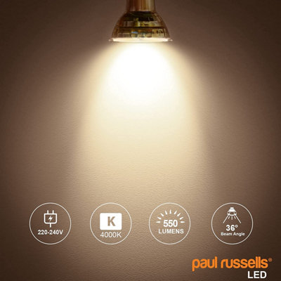 paul russells LED GU10 Light Bulb, 5.5W 550 Lumens, 75w Equivalent, 4000K Cool White, Ceiling Spotlights, Pack of 3