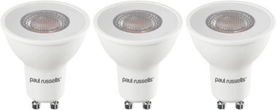 paul russells LED GU10 Light Bulb, 5W 450 Lumens, 60w Equivalent, 2700K Warm White, Ceiling Spotlights, Pack of 3