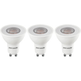 paul russells LED GU10 Light Bulb, 7W 560 Lumens, 75w Equivalent, 2700K Warm White, Ceiling Spotlights, Pack of 3