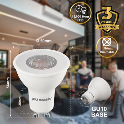 paul russells LED GU10 Light Bulb 7W 560 Lumens 75w Equivalent 6500K Day Light Ceiling Spotlights Pack of 10