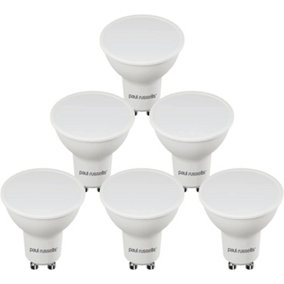 paul russells LED GU10 Light Bulb, 7W 600 Lumens, 45w Equivalent, 2700K Warm White, Ceiling Spotlights, Pack of 6
