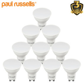 paul russells LED GU10 Light Bulb, 7W 600 Lumens, 50w Equivalent, 2700K Warm White, Ceiling Spotlights, Pack of 10