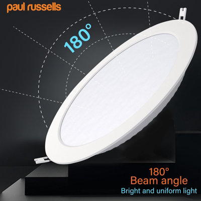 paul russells LED Round Panel Ceiling Lights, 18W 1980 Lumens, Spotlights, IP20, 4000K Cool White, Pack of 10