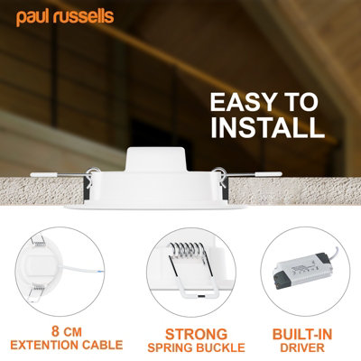 paul russells LED Round Panel Ceiling Lights, 24W 2450 Lumens, Spotlights, IP20, 6500K Day Light, Pack of 10
