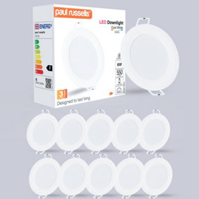 paul russells LED Round Panel Ceiling Lights, 6W 550 Lumens, Spotlights, IP20, 4000K Cool White, Pack of 10