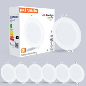 paul russells LED Round Panel Ceiling Lights, 6W 550 Lumens, Spotlights, IP20, 4000K Cool White, Pack of 6
