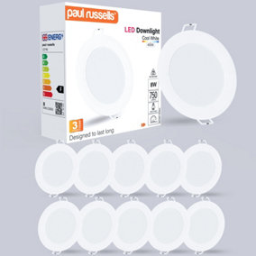 paul russells LED Round Panel Ceiling Lights, 8W 750 Lumens, Spotlights, IP20, 4000K Cool White, Pack of 10