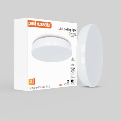 paul russells LED Round Panel Modern Ceiling Lights, 12W 1200 Lumens, IP44, 4000K Cool White, Pack of 1