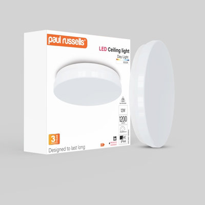paul russells LED Round Panel Modern Ceiling Lights, 12W 1200 Lumens, IP44, 6500K Day Light, Pack of 1