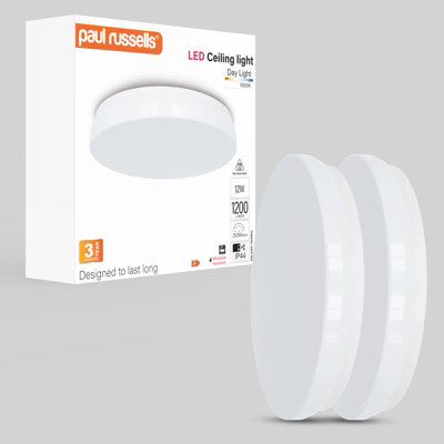 paul russells LED Round Panel Modern Ceiling Lights, 12W 1200 Lumens, IP44, 6500K Day Light, Pack of 2