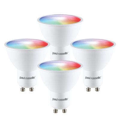 paul russells LED Smart Light Bulb GU10 4.8W, Dimmable, 35W Equivalent, RGB+2700K-6500K Color Changing Spotlight, WiFi, Pack of 4