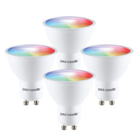 paul russells LED Smart Light Bulb GU10 4.8W, Dimmable, 35W Equivalent, RGB+2700K-6500K Color Changing Spotlight, WiFi, Pack of 4