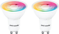 paul russells LED Smart Light Bulb GU10, 4.8W, Dimmable, 50W Equivalent, RGB+2700K-6500K Spotlight Bulbs, WiFi, Pack of 2