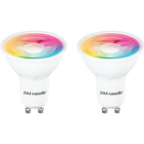 paul russells LED Smart Light Bulb GU10, 4.8W, Dimmable, 50W Equivalent, RGB+2700K-6500K Spotlight Bulbs, WiFi, Pack of 2