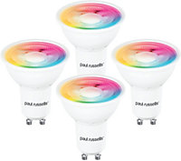paul russells LED Smart Light Bulb GU10, 4.8W, Dimmable, 50W Equivalent, RGB+2700K-6500K Spotlight Bulbs, WiFi, Pack of 4