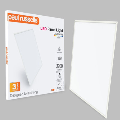 paul russells LED Ultra Slim Square Panel Ceiling Lights, 36W 3200 Lumens, Spotlights, IP20, 4000K Cool White, Pack of 4