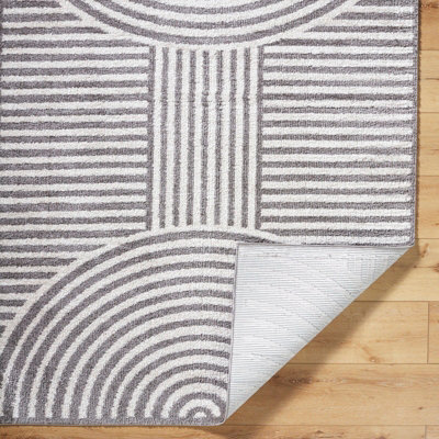 PAULINE Machine Washable Modern Shaggy Charcoal Area Rug 200 x 275 cm