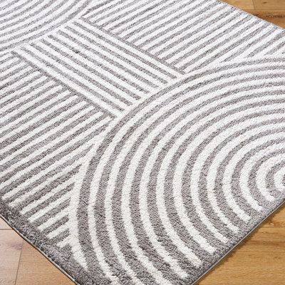 PAULINE Machine Washable Modern Shaggy Charcoal Area Rug 200 x 275 cm