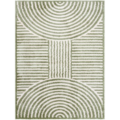 PAULINE Machine Washable Modern Shaggy Grass Green Area Rug 200 x 275 cm