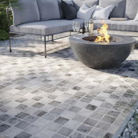 Pave Matt Grey Stone Effect Porcelain Outdoor Tile - Pack of 30, 11.16m² - (L)610x(W)610mm