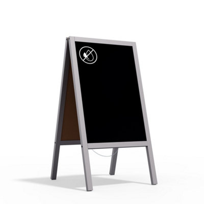 Pavement Sign with Grey Varnished Wooden Frame 118x61cm, Sidewalk Advertising Board Chalkboard A-Frame with Chain Double Sides