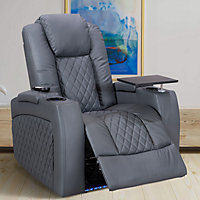 Pavia Electric Recliner Chair & Cinema Seat in Grey Leather Aire