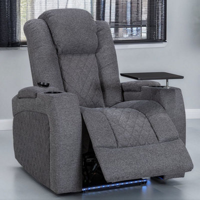 Pavia Electric Recliner Chair & Cinema Seat in Grey Tweed Fabric