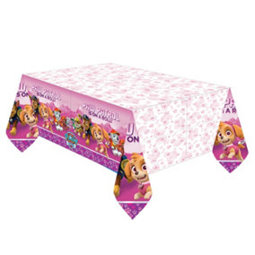 Paw Patrol Plastic Characters Party Table Cover White/Pink (One Size)