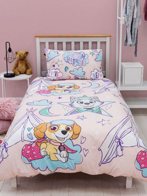 PAW Patrol Bettbezug Einzelbett – Wendbar, Rosa Sleepover-Design | Mit Kissenbezug | Offizielles Merchandise