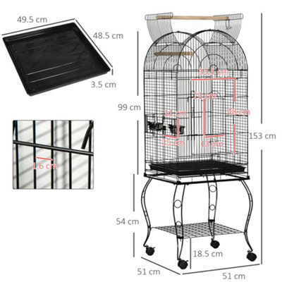 PawHut 1.53(m) Bird Cage, Parrot Finch Macaw Conure w/ Perch, Wheels, Stand