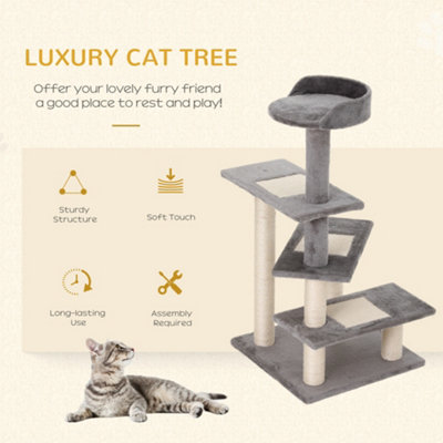 PawHut 100 cm Cat Tree for Indoor Cats Kitten Scratch Scratching Post Climbing Tower Activity Center Grey