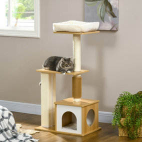 PawHut 114cm Cat Tree for Indoor Cats with Scratching Posts, Cat House, Cat Bed