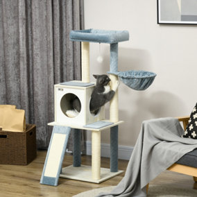 PawHut 114cm Cat Tree for Indoor Cats with Scratching Posts, Hammock, Bed, House