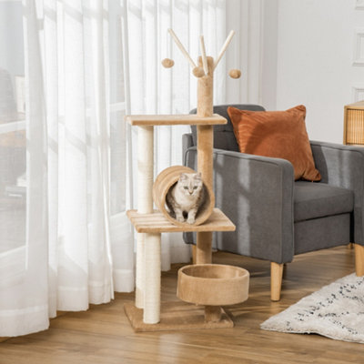 PawHut 121cm Cat Tree Tower Activity Centre with Scratching Post Brown Price Comparisons | Compare The Build