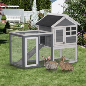 PawHut 122cm Wooden Rabbit Hutch Bunny Cage Pet House with Tray Ladder Run