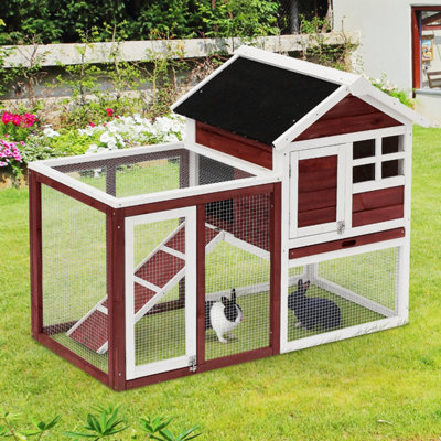 PawHut 122cm Wooden Rabbit Hutch Bunny Cage Pet House with Tray Ladder Run